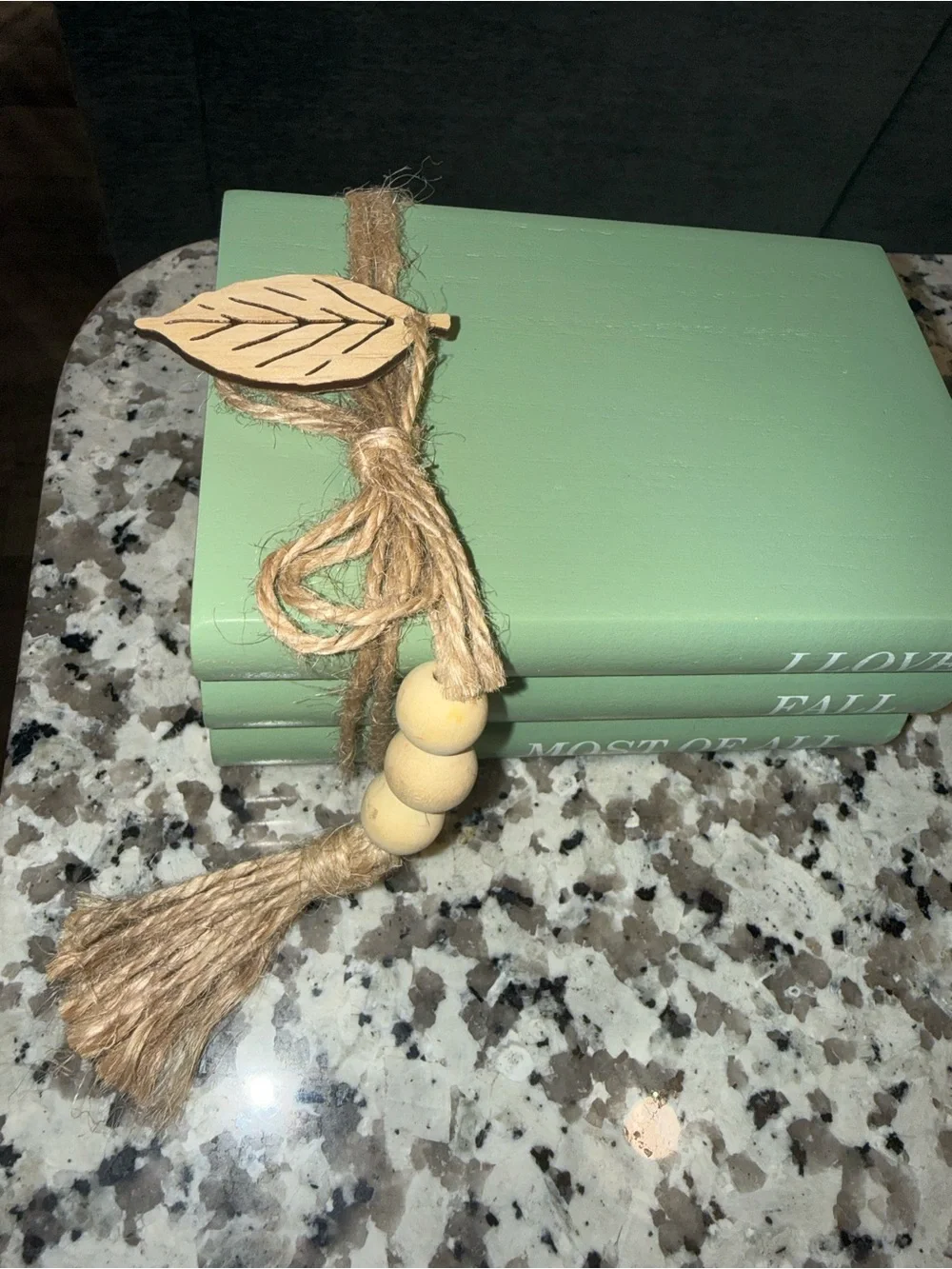 Decorative Green Stacked Books with Tassel - I Love Fall Most Of All